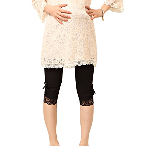 Liang rou maternity ultra thin stretch cropped leggings lace trim…