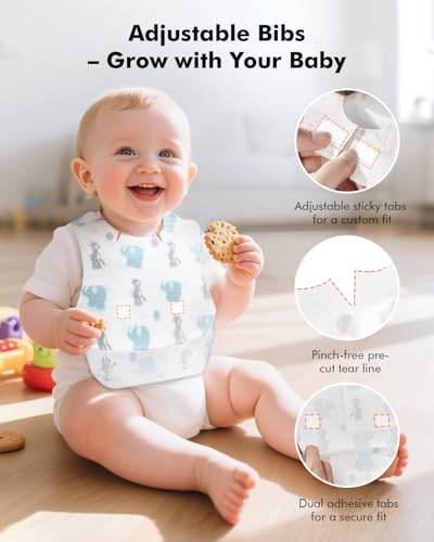 YESIMOM Disposable Bibs 30 Pieces with Feeding Pocket - Disposable Bib Waterproof and Breathable, Ultra Lightweight, Adjustable, Ideal for Babies and Children for Home, Travel and Nursery