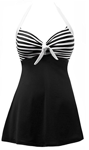 V'SHOW Women's Plus Size One Piece Halter Sailor Swimsuit Cover Up Swimdress(FBA)