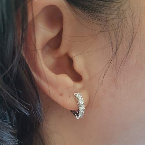 Dazzlingrock Collection 1.00 Carat (ctw) 14K Round Lab Grown White Diamond Ladies Huggies Hoop Earrings 1 CT, White Gold - Thumbnail 3