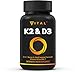 Vitamin K2 (MK7) with D3 Supplement - Vitamin D & K Complex - Bone and Heart Health Formula - 5000 IU Vitamin D3 & 90 mcg Vitamin K2 MK-7-60 Small & Easy to Swallow Vegetable Capsules