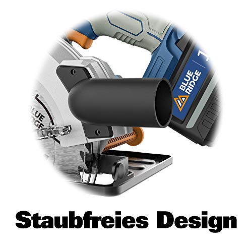 BLUE RIDGE 18V Akku Kreissäge Handkreissäge, 4.0Ah, 53mm bei 90 °, 36 mm bei 45°, Parallelführung, Vaccum Adapter, BR2803