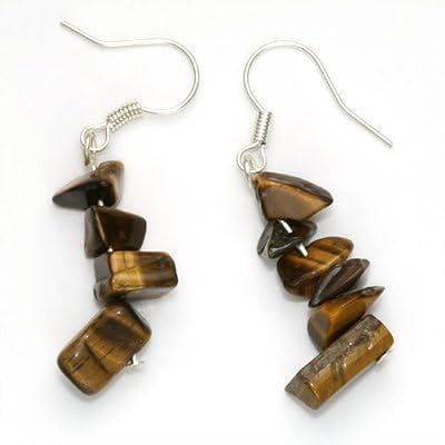 Tigers Eye Chips Silver Plated Drop Earrings (1 Pair)