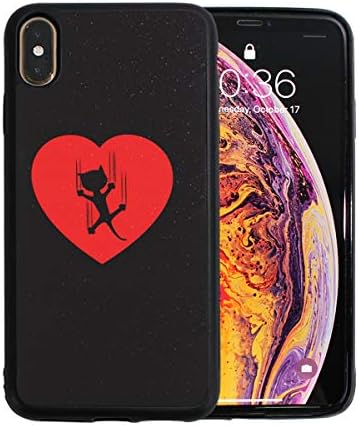 Black Cat Red Heart iPhone Xs Max Case. TPU + Pearl Plate + PC Material Cover Case Drop Protection Multifunction Shock Absorption Phone Case for iPhone Xs Max