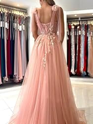Dymaisei Appliques Tulle Prom Dresses Spaghetti