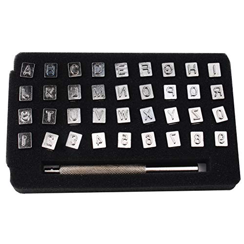 Yangoutool 36Pcs Leathercraft Metal Letter and Number Stamps Punch Set for DIY Leather Craft Printing Tools, 26 Letters Alphabet from A-Z & 10 Numbers 0-9(6mm) - Thumbnail 5