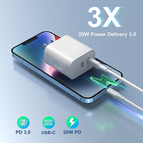 USB C Charger Block, Bangfun 20W Dual Port USB C Power Adapter Fast Chargeur Wall Plug with 6FT Type C Cable Charging Block Brick for iPhone 17 16e 15 Pro Max Plus Pad Air,Pixel 10 9 8 7(White)