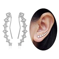 MSECVOI 7 Crystals Ear Cuffs Hoop Climber S925 Sterling Silver Earrings Hypoallergenic Earring