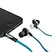 GOgroove Blue In-Ear Earbud Headphones with Hands-Free Calling Microphone, Tangle Free Cord and Noise Isolation - In Line Controls for Music & Calls & 4 sets of Gel Ears for Custom Comfort