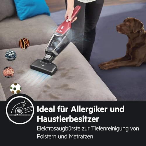 Ergorapido 2in1 Akku Staubsauger, Beutellos, inkl. Tierhaardüse, ETM Testsieger, bis zu 45Min Laufzeit, Freistehend, 180° Drehgelenk, Bürstenreinigungsfunktion, LED-Frontlichter, Rot, CX7-2-45AN