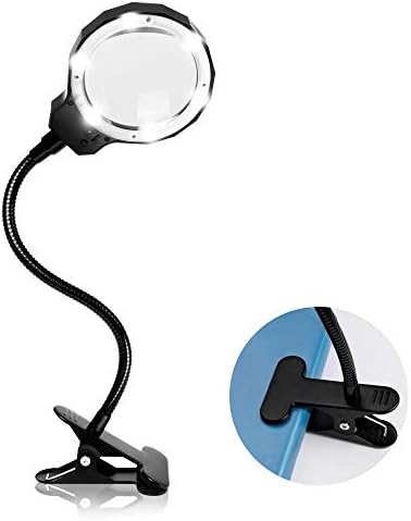 Raffaelo Led Lighted Magnifier 3X Magnifying Glass - Rechargeable Magnifying Lamp - 2 in 1 Clamp Table and Handheld Magnifier for Seniors Reading, Soldering, Inspection and Hobby (Black)