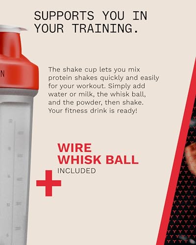 PhD Nutrition Mixball Shaker, Shaker for Protein Shakes, Wire Mixball Whisk, Red Non-Drip Screw Lid, Transparent Colour, 600 ml