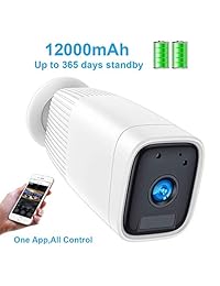 Cámara de batería recargable inalámbrica, sistema de cámara de seguridad para el hogar FUVISION 1080P, detección de movimiento, visión nocturna, IP65 resistente al agua, batería de 12000 mAh, cámara de audio de 2 vías sin cable Wi-Fi para vigilancia de ví