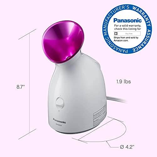 Panasonic Nano Ionic Compact Design with One-Touch Operation Facial Steamer with Ultra-Fine Steam - Spa Like Face Steaming At Home to Moisturize and Deeply Cleanse Skin, White / Pink