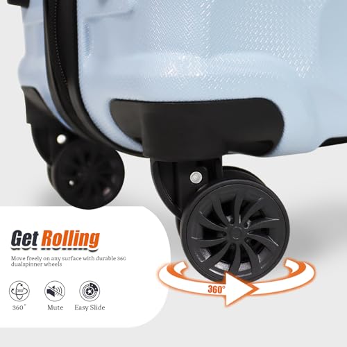 Aklsvion Set of 3 Suitcases 20/24/28 Inches - Hard Case, Built-in Lock, 360° Multidirectional Wheels, Trolley Suitcase for Travel, Blue, Rigid