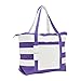 DALIX Striped Boat Bag Premium Cotton Canvas Tote in Purple