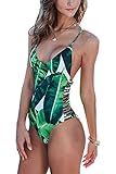 Women Bodysuit Bathing Suit Vintage Beach Wear Print Bandage Monokini