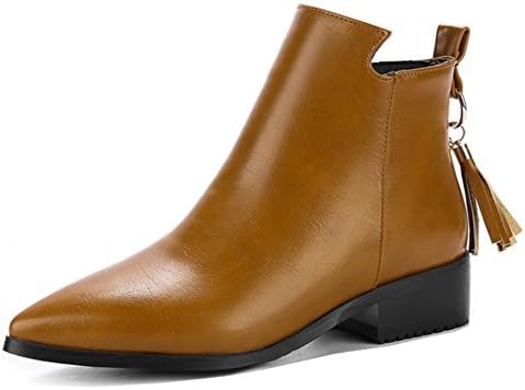 Aisun Women's Trendy Fringed Inside Zip Up Dressy Chunky Low Heel Short Boots Pointed Toe Ankle Booties with Fringe