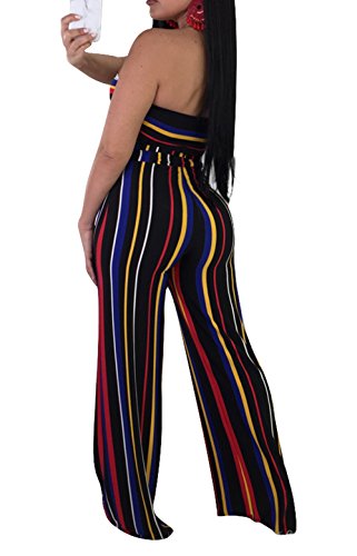 Molisry Women Striped Bandeau Tube Crop Top Wide Leg Pants Jumpsuits 2 Piece Outfits - Thumbnail 3