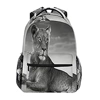 FAKAINU Black And White Wild Lioness Print,High-Capacity Personalized Backpack Shoulder Bag Daypack School Bag Bookbag Travel Bag 16"