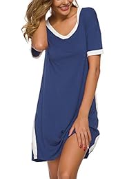 ZSWDXX - Camisón de algodón para mujer, cuello en V, manga corta, para dormir de noche, tallas S-XXL