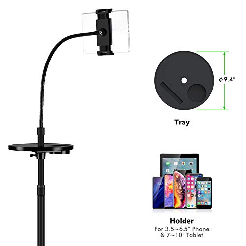 Viozon Gooseneck Tablet Floor Stand with a Portable Tray for 7~10 Inch Tablets and 3.5~6inch Smart Phones, Such as Tablet PCs, iPhone X,iPad, iPad Mini, iPad Air,New iPad Pro(9.7inch), Galaxy, Nexus