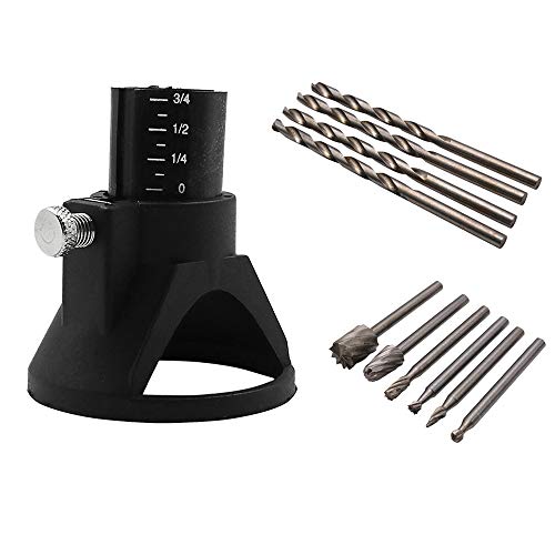 Saiper Drill Carving Rotary Locator Set Multipurpose Cutting Guide Kit with 6pcs 1/8”(3mm) Shank HSS Routing Router Bits and 4pcs Twist Drill Bit for Dremel Rotary Tools