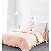 Lasin Bedding, Luxury Super Soft 100% Cotton Duvet Cover Pillowcases Fitted Sheet Set, Stripe, California King, Peach
