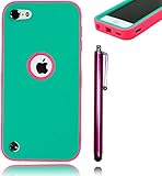 Bastex Heavy Duty Hybrid Case for Apple Ipod Touch 5 - Hot Pink Soft Silicone Cover Surrounded by Hard Teal Shell ***INCLUDES SCREEN PROTECTOR AND STYLUS***