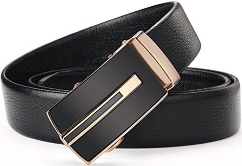 Men's Belt Real Leather Automatic Buckle Ratchet Belt With Buckle (T535, 49.21inch)