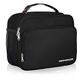SEEHONOR Insulated Lunch Bag Thermal Durable Reusable Lunch Box Lunch Tote Bag Bento Bag Soft Bag for Women Men Adults Office Work School Picnic Hiking Beach,Black