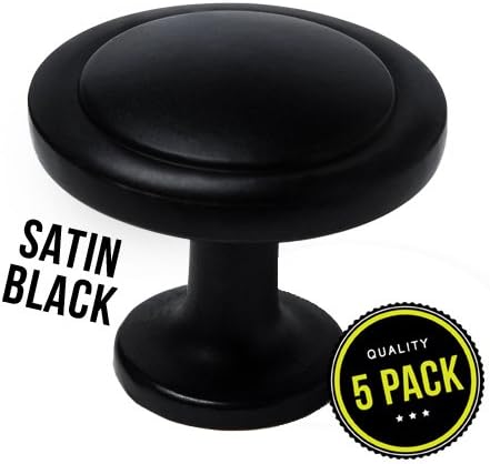 Cabinet Hardware Round Knob - 1-1/4" Diameter (5pk Satin Black)