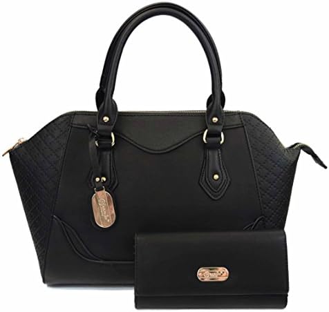 Brangio Italy "Mariah" Dome Shaped Satchel-Style Handbag &amp; Wallet Set - Black