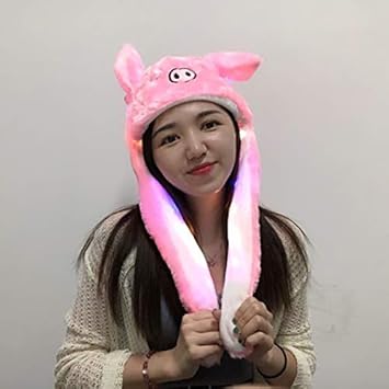 Thboxes Cute Cartoon Figure Funny Girl Women Hat with Moving Ears for Summer Pink 60cm Luminous Section