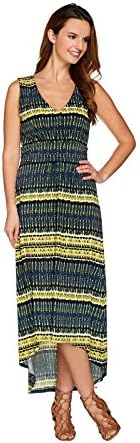 Clinton Kelly V-Neck Maxi Dress Hi-Low Hem Panel Indigo Tie Dye XS NEW A278472