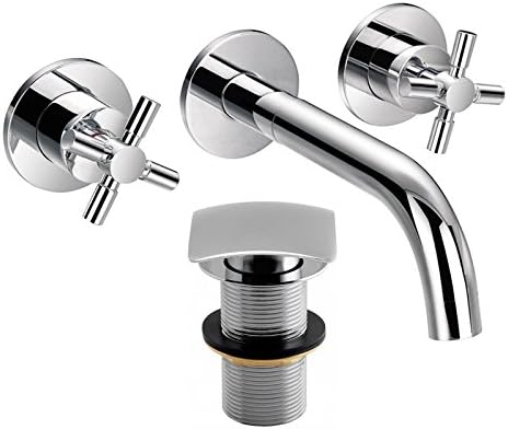 ENKI Basin Sink Mixer Taps Wall Mounted Cross Square Un-Slotted Waste OXFORD