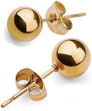 Women's Earings 2~7mm 12 PCS Stainless Steel Stud Earrings Bead Ball Set, Gold Classic Jewelry( 6 Pairs )