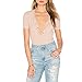 May&Maya Women's Deep Scoop Neckline Button Placket Bodysuit (XL, Beige)