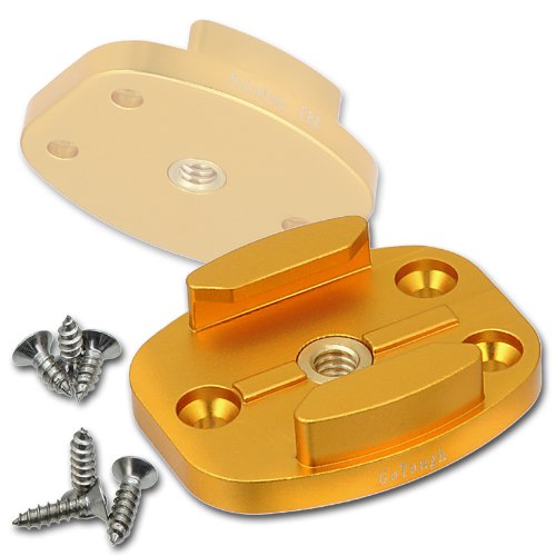 Fotodiox GoTough QR Gold Metal Mount and Screw Holes for GoPro Hero2, Hero3, Hero3+ and Hero4 Cameras with Quick Release Buckle Clips