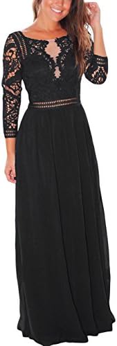 Lucklovell Women Sexy Lace Crochet Quarter Sleeve Maxi Dress ((US 16-18)XL, Black)