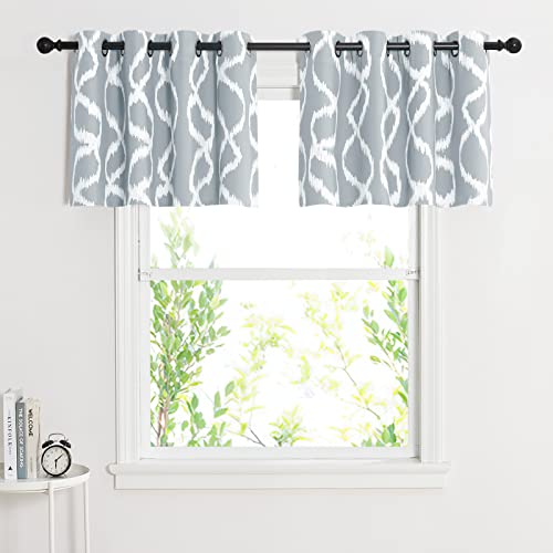 RYB HOME Valance Curtains - Blackout Line Wave Print Curtain Drapes Modern Mid…