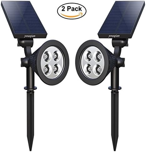 Solar Spotlight, Youqian 2-in-1 Solar Powered 4 LED 180° Adjustable Spotlight Wall Light Pathway Landscape Light Auto On/Off Security Night Lights for Patio Yard Pool Stairs (2 Pack, Cool White)