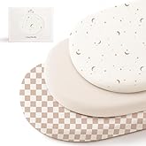Konssy 3 Pack Stretchy Bassinet Sheets for Baby Girl Boy, Soft Breathable Baby Bassinet Mattress Sheets Fit for Hourglass Oval Cradle, Moses Basket Rectangle Mattress (Coffee Check)