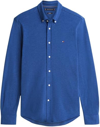 Herren Hemd Knit Pique Featherweight mit Knopfleiste, Blau (Indigo Heather), L