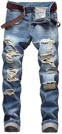 Sarriben Men's Relaxed Regular Loose Fit Ripped Washed Denim Blue Jeans
