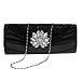 FASHIONROAD Evening Clutch, Womens 3D Floral Rhinestone Pleated Clutch Purses For Wedding & Party Black
