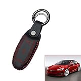 Topfit  Leather Stitching Remote Key Fob Pocket Bag for Tesla Model S (Red)