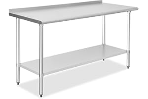 STEELBUS 24 x 60 Inches Stainless Steel Table,NSF Commercial Heavy Duty Kitchen Prep & Work Table with Backsplash and Adjustable Under Shelf,Metal Food Workstation,for Restaurant, Home and Hotel…