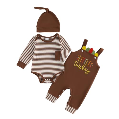 Springcmy Baby Boy My 1st Thanksgiving Outfits Crew Neck Rompers Overalls Pants Hat (B Brown, 6-12 Months) at Amazon