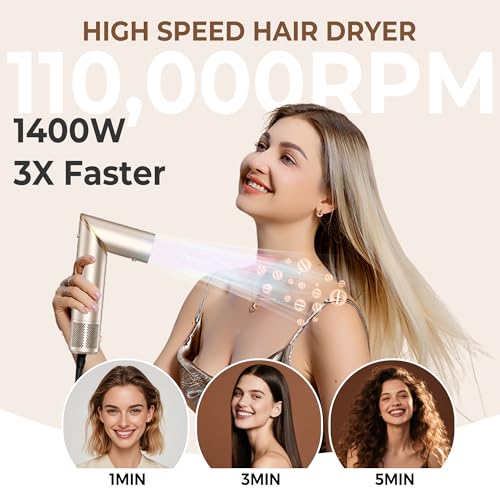 UKLISS Pro Airstyler Hairstyler Set 8 in 1 High Speed Ion Hair Dryer Brush with Automatic Airflow Curling Iron Straightener Volume Brush Anti-Frizz Drying